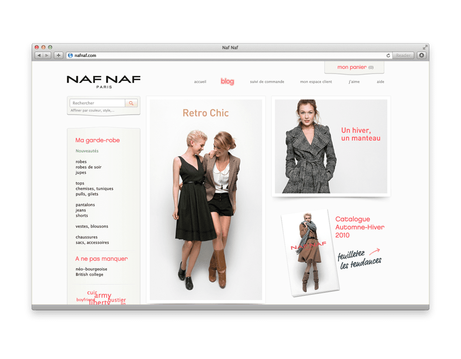 écran du site e-commerce naf naf
